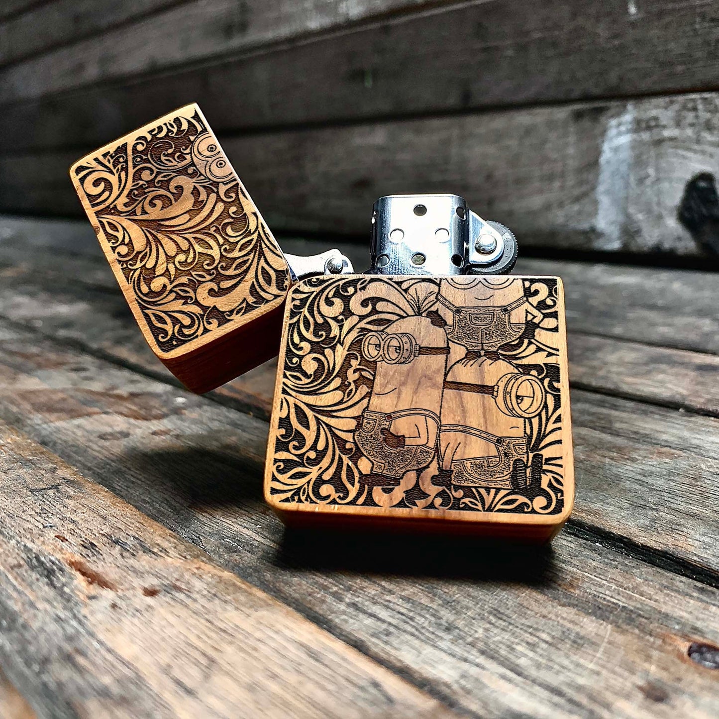Minions Engraved Wooden Lighter, Personalized Gifts & Mementos