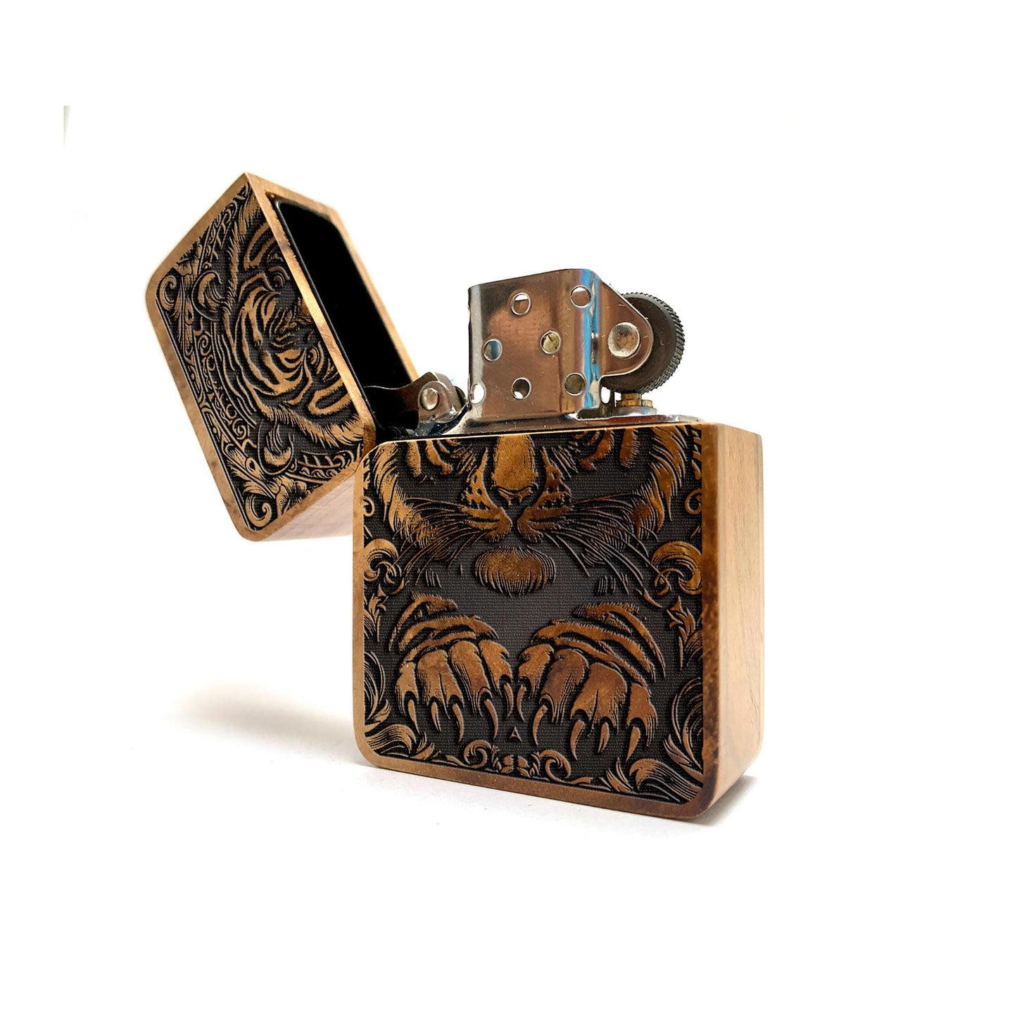 Handcrafted Tiger Engraved Wooden Lighter for Nature Lovers – Fierce Beauty in Your Hands