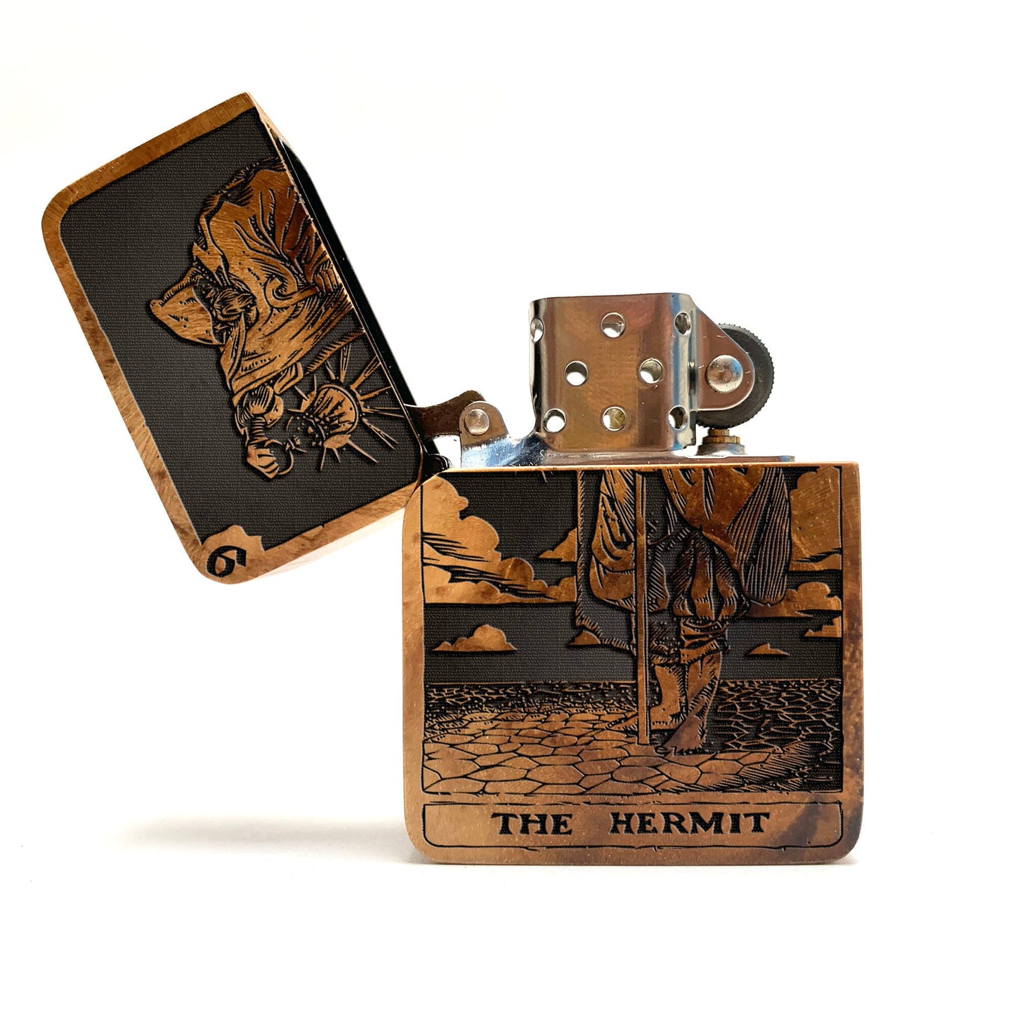 The Hermit Tarot Card Wooden Engraved Lighter, Mystical Lighter, Refillable Lighter, Fortune Telling, Groomsmen Gift, Collector's Lighter