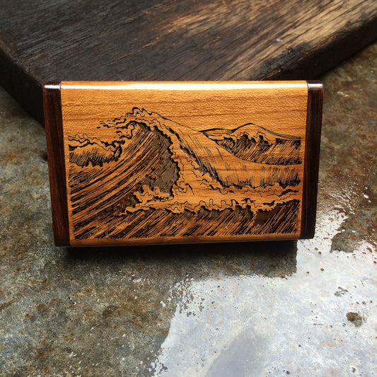Wooden Cigarette Boxes, Cigarette Case, Cigarette Box, Personalized Cigarette Holder, Smoking accessory ,Engraved Sea Waves