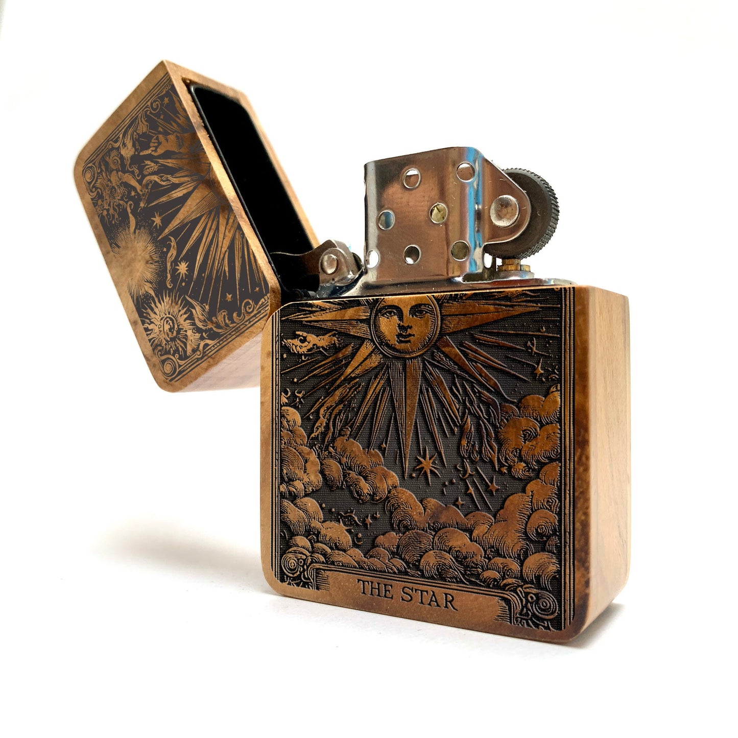 The Star Java Teak wood Engraved Lighter - Handmade Vintage Lighter - Groomsman gift, Gift for him, Gift for Boyfriend