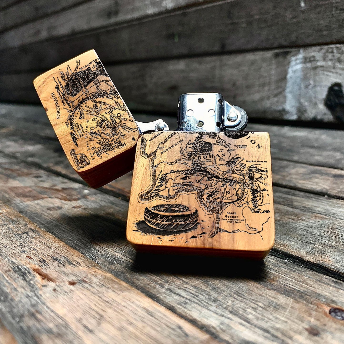 Middle-earth Map Java Teakwood Engraved Lighter - Handmade Lighter Collectible Gift for Him