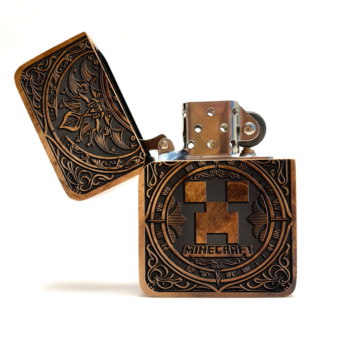 Minecraft Java Teak Wood Engraved Lighter