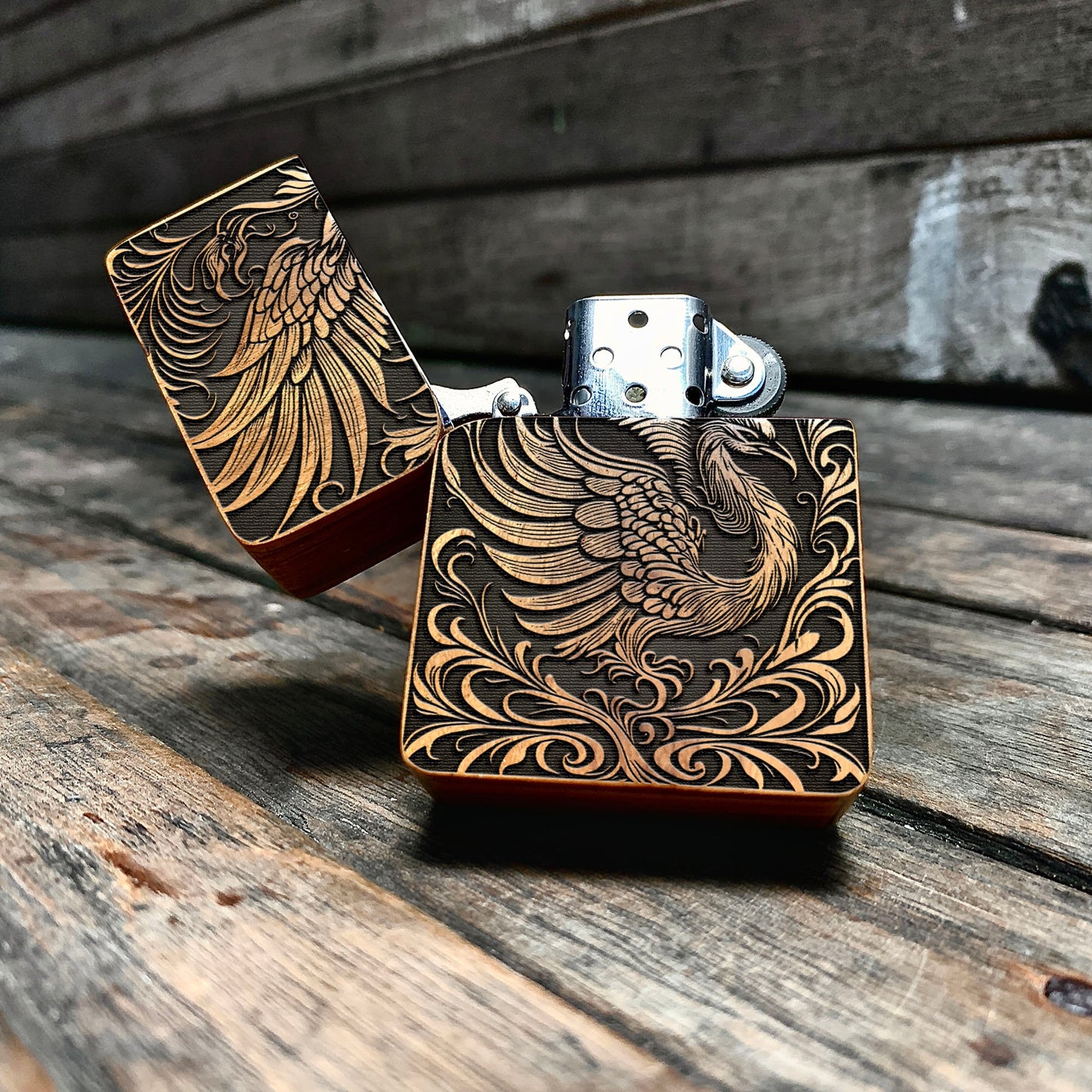 Phoenix Java Teakwood Engraved Lighter, Personalized smoking gifts & accessories