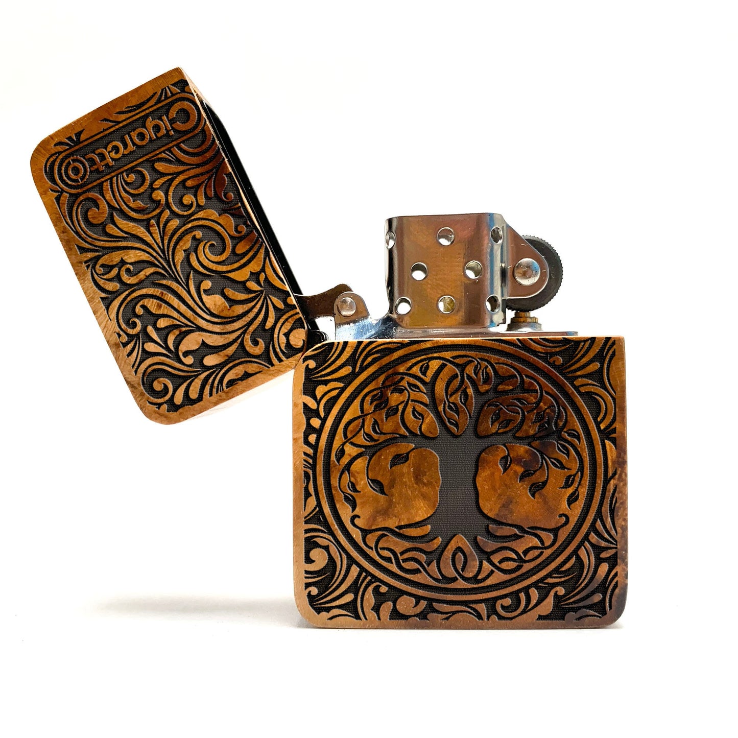 ENGRAVED LIGHTER, Lighter Case, Lighter Sleeve, Windproof lighter + Wood cover, Cigar Lighter, Lighter Holder, Custom Lighter, Tree of life
