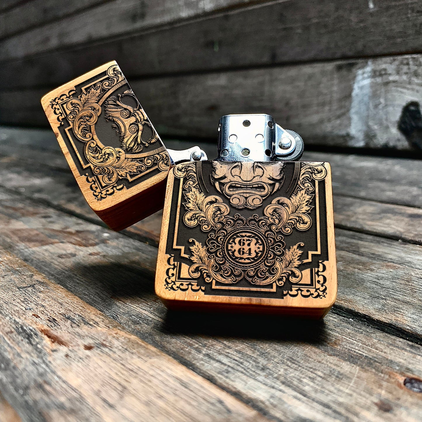 Ronin Java Teakwood Engraved Lighter