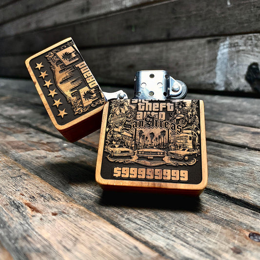 The Street Hustler’s Legacy – Engraved Java Teakwood Lighter