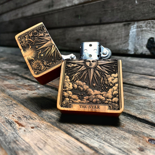 The Star Java Teak wood Engraved Lighter - Handmade Vintage Lighter - Groomsman gift, Gift for him, Gift for Boyfriend