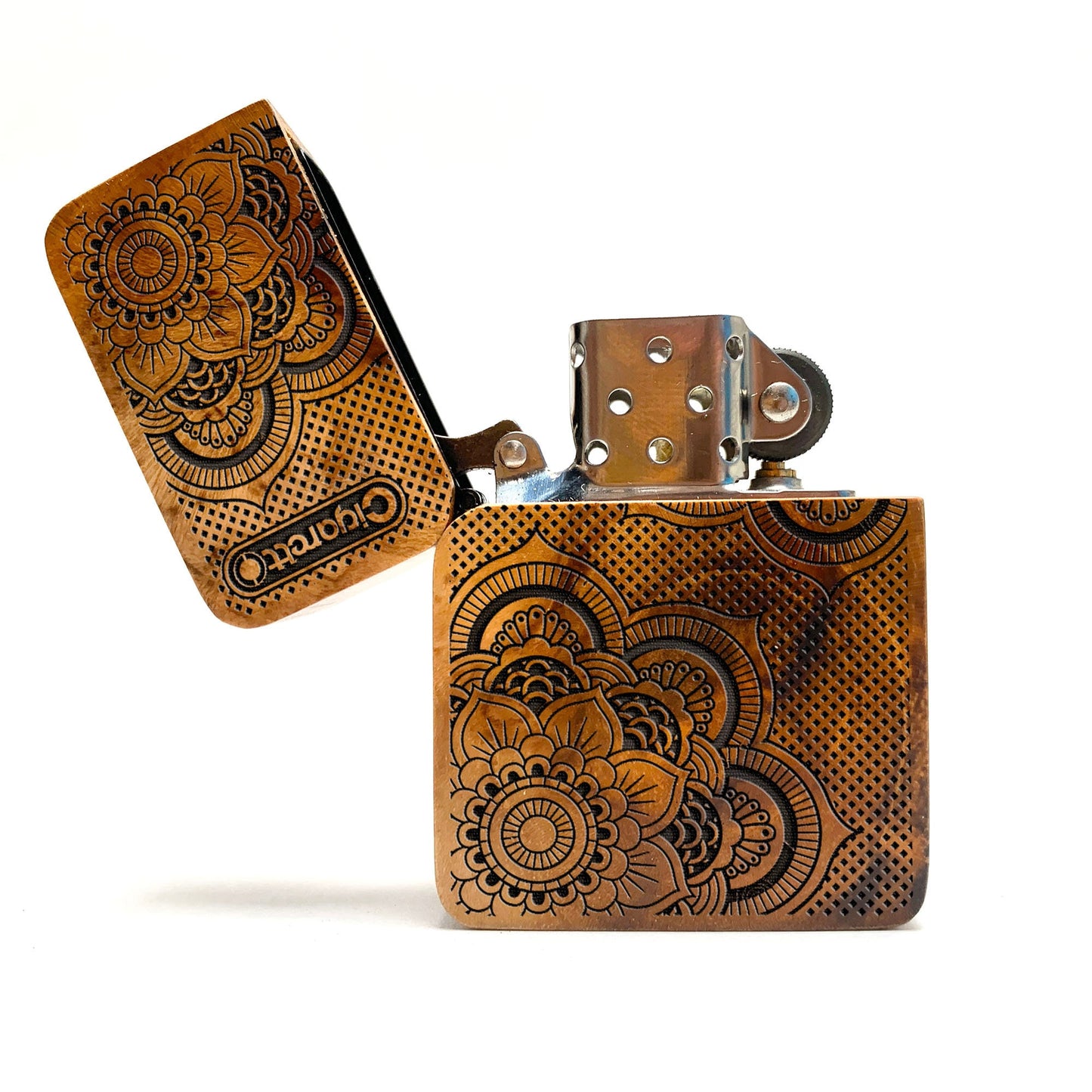Floral Mandala Java Teak Wood Engraved Lighter - Custom Personalized Lighter