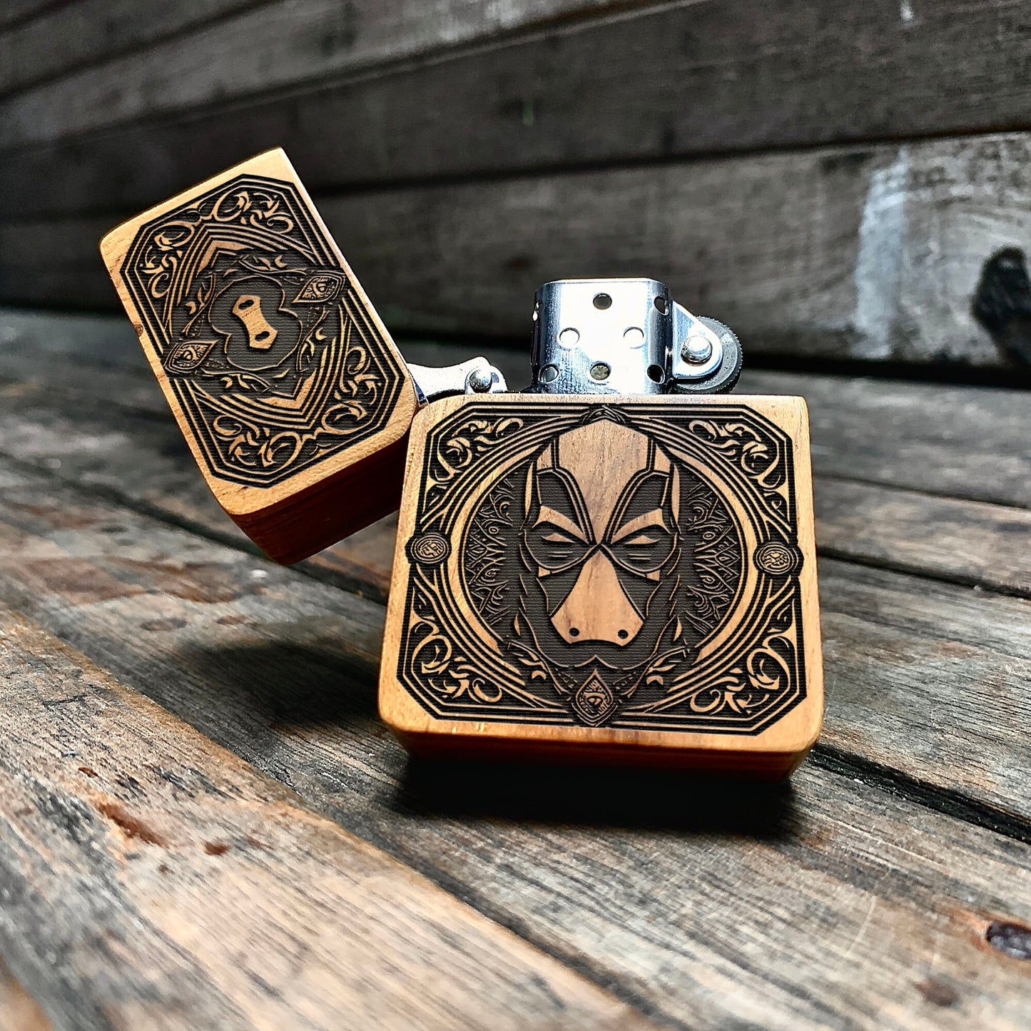 Scarlet Jester Java Teakwood Engraved Lighter
