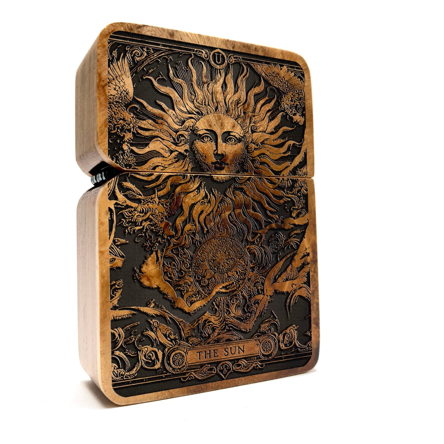The Sun Java Teak Wood Engraved Lighter | Handmade Smoking Lighter Gift