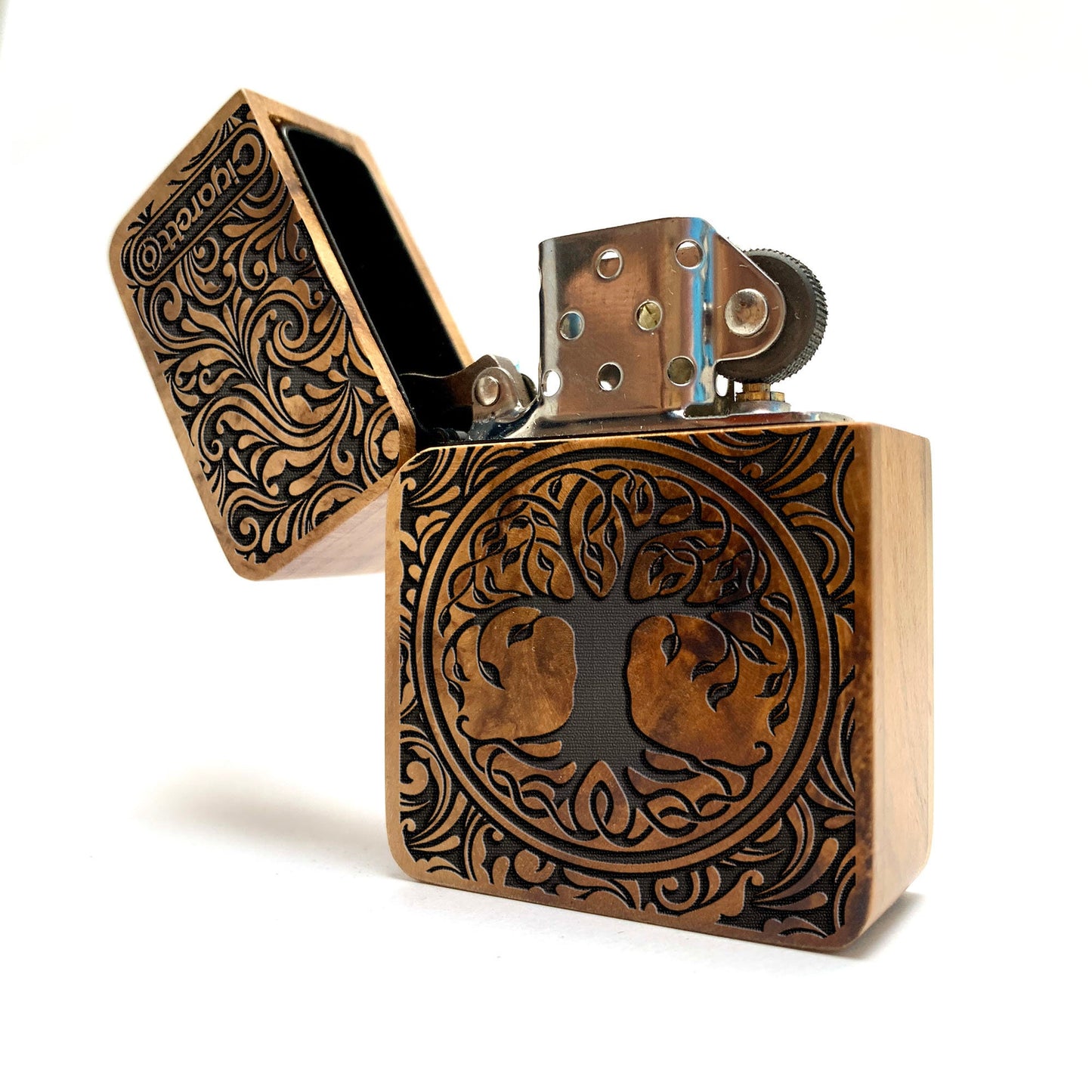 ENGRAVED LIGHTER, Lighter Case,  Lighter Sleeve, Windproof lighter + Wood cover, Cigar Lighter, Lighter Holder, Custom Lighter, Tree of life