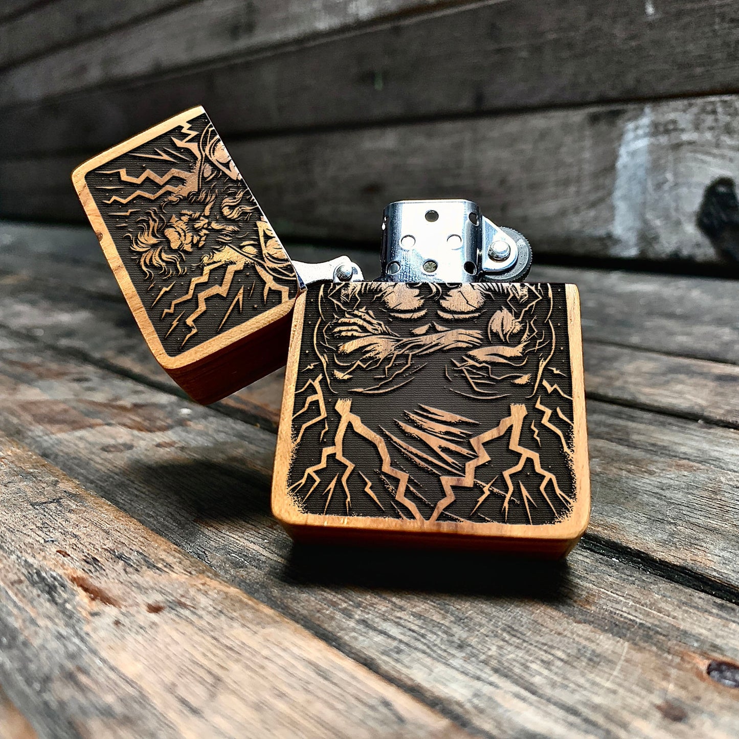 HANDMADE ENGRAVED LIGHTER, Zeus Greek Mythology Java Teakwood Case, Custom lighter, personalized lighter, groomsman gift, gift for him