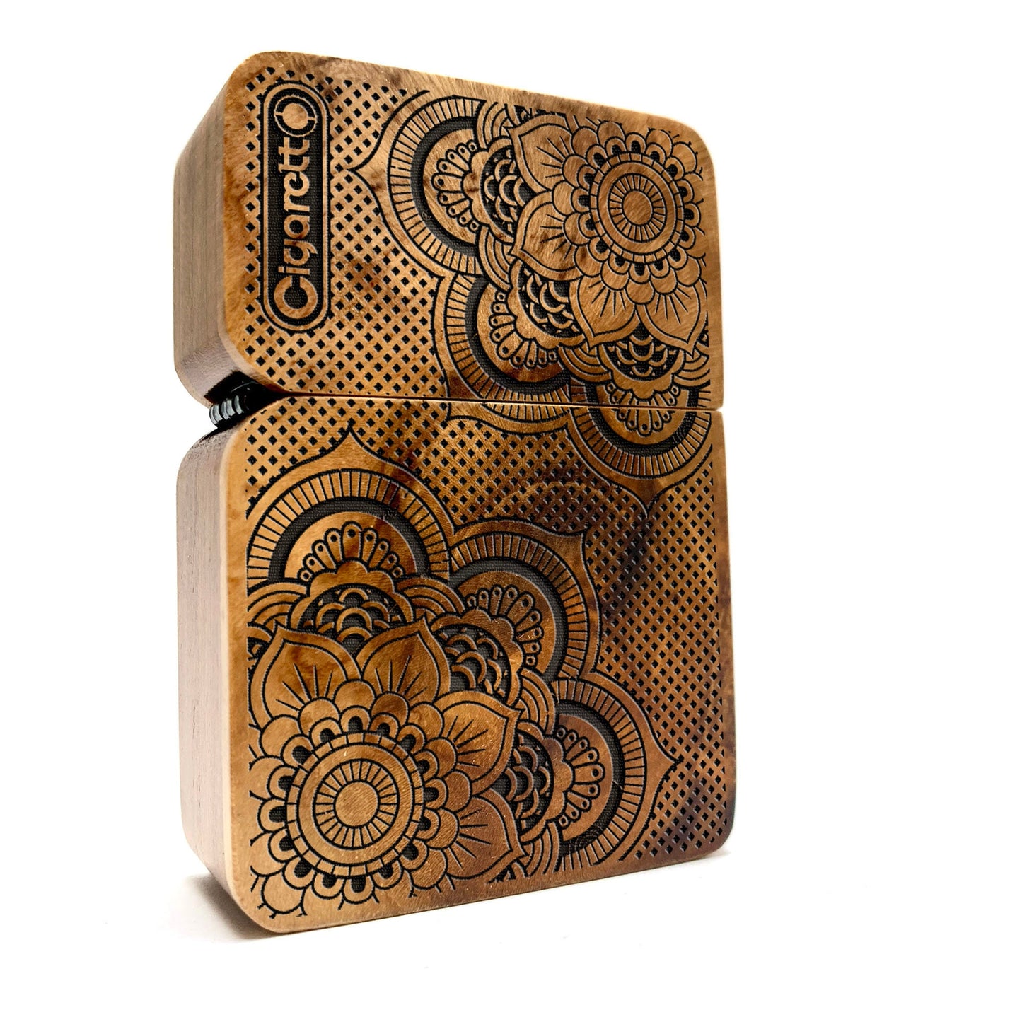 Floral Mandala Java Teak Wood Engraved Lighter - Custom Personalized Lighter