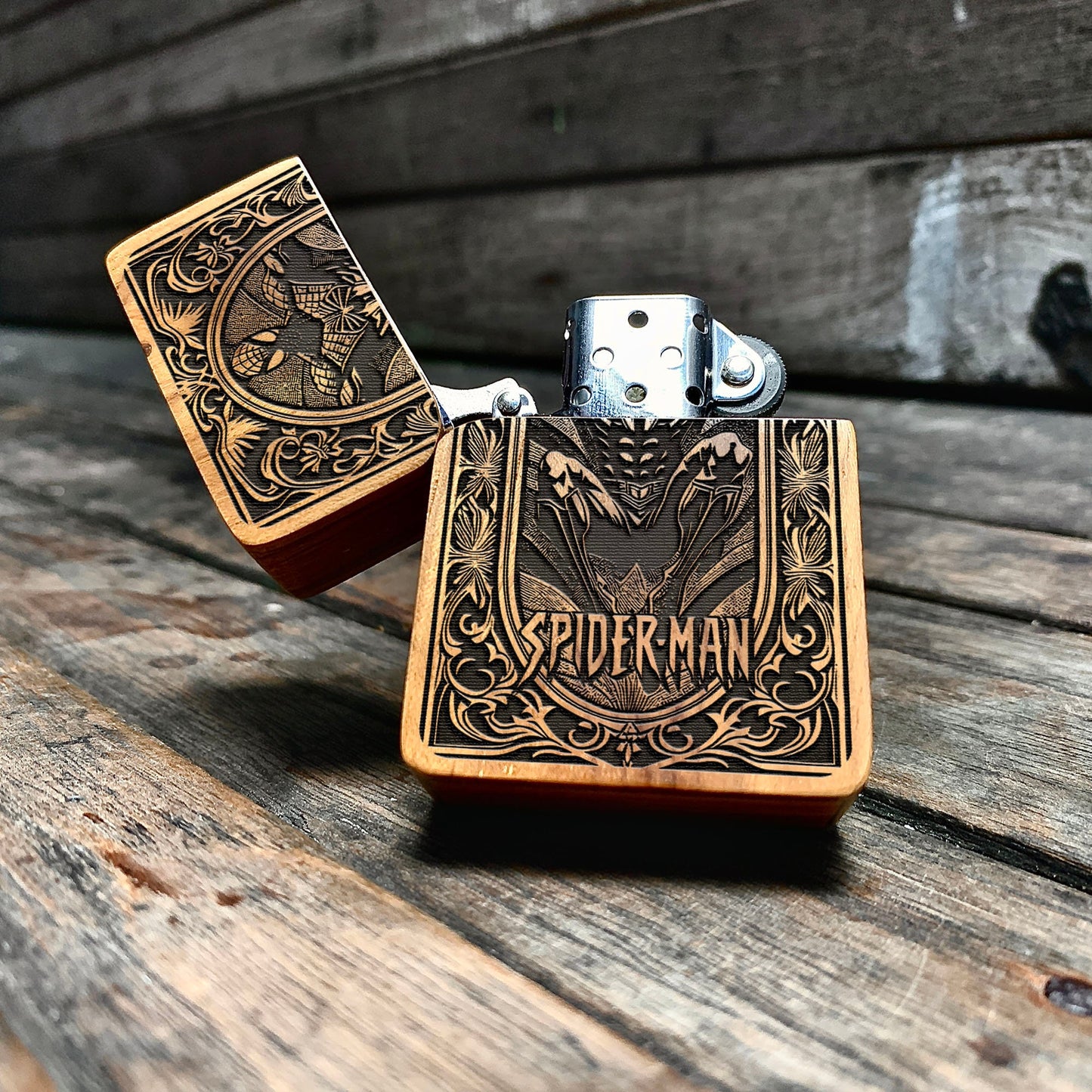 Webbed Guardian Java Teakwood Engraved Lighter