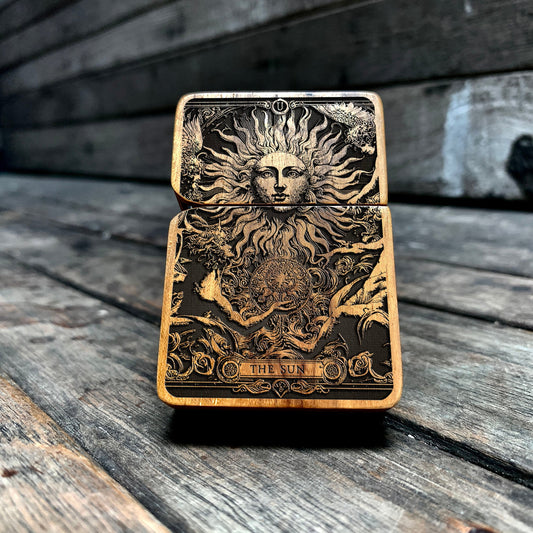 The Sun Java Teak Wood Engraved Lighter | Handmade Smoking Lighter Gift