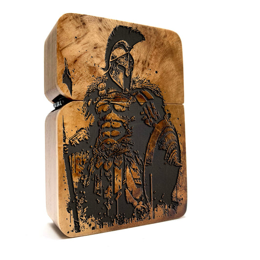 HANDMADE ENGRAVED LIGHTER, Sparta Warrior Java Teakwood Case, Custom lighter, Groomsman gift, Gift for him