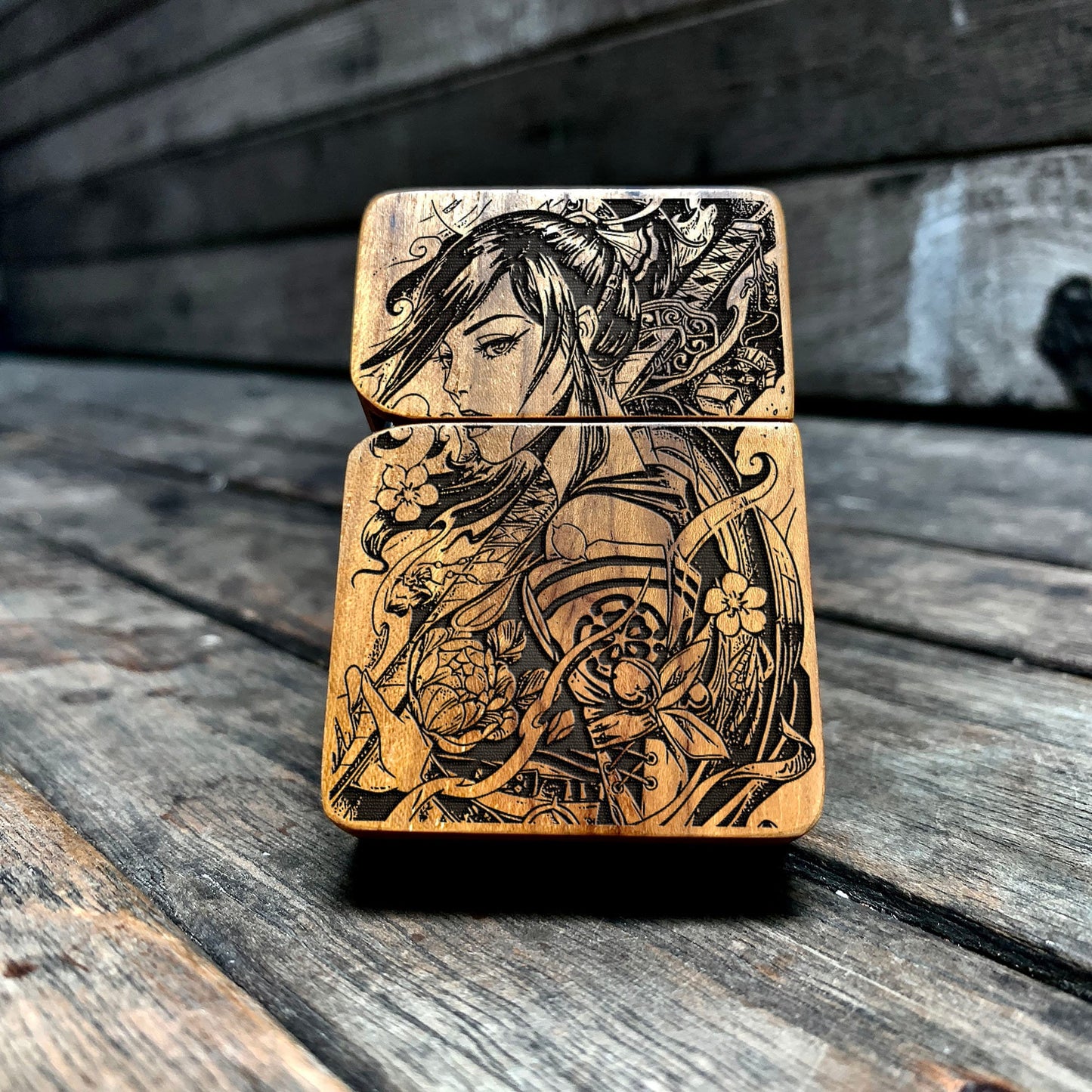 Geisha The Assassin Javanese Teakwood Engraved Lighter