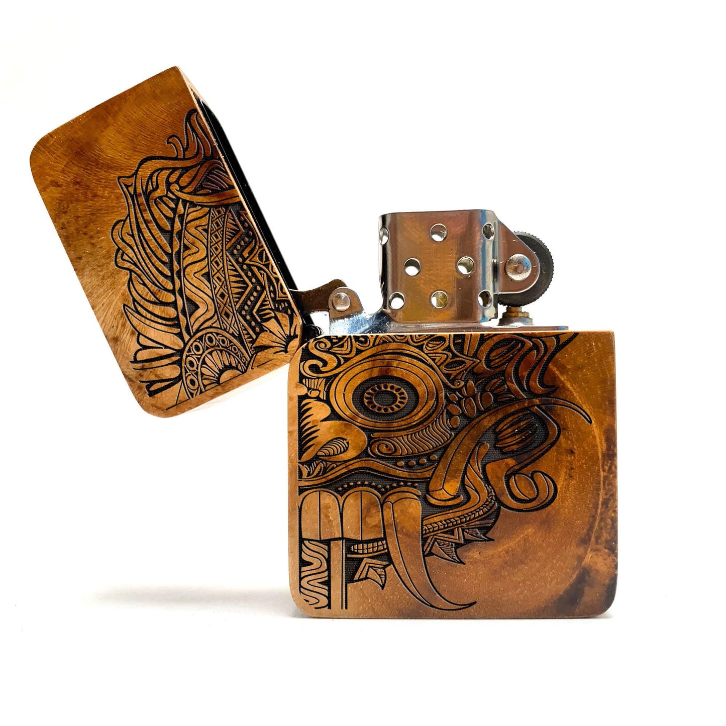 The Balinese Guardian – Engraved Teakwood Lighter