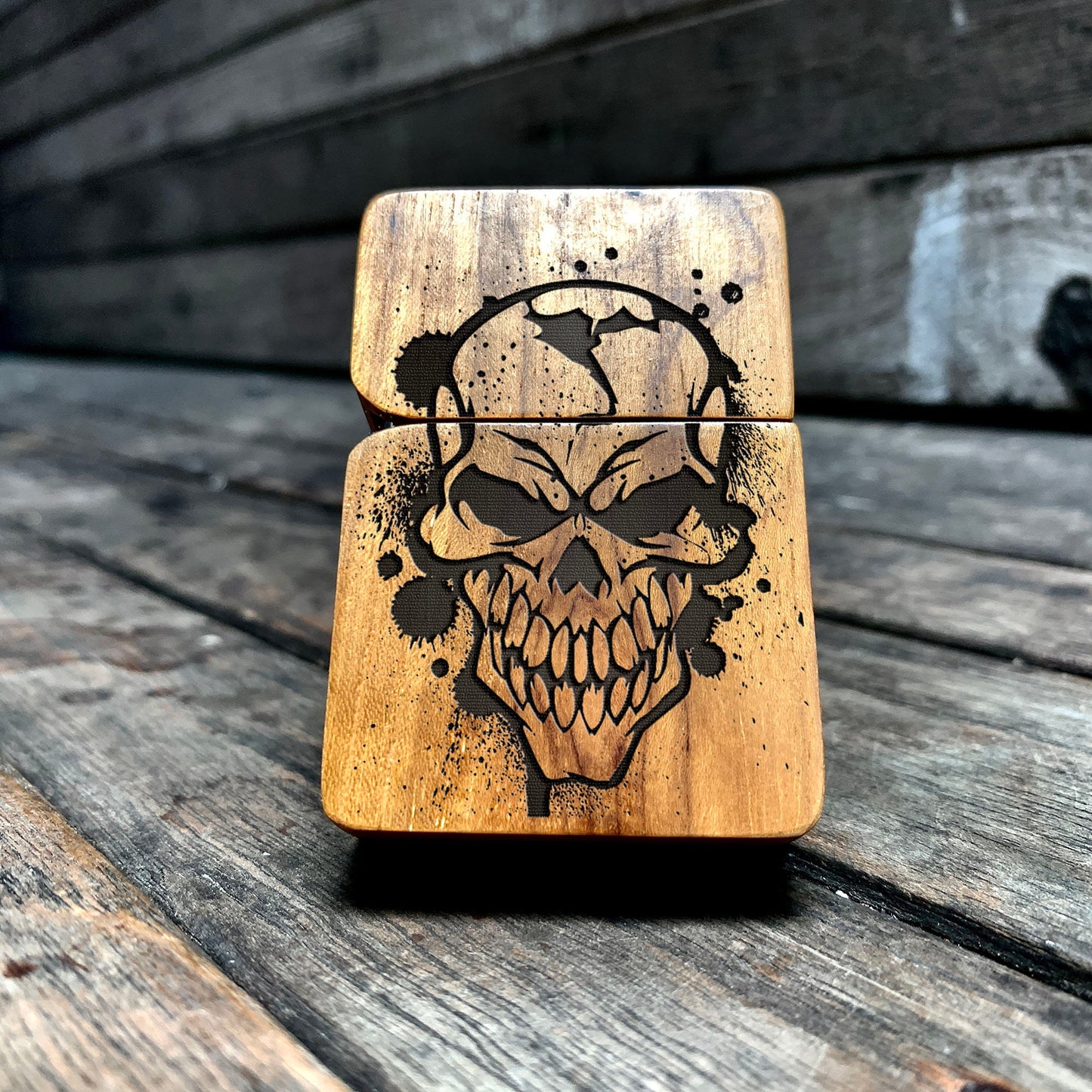 ENGRAVED LIGHTER, Windproof lighter With Wood cover, Cigar Lighter, Lighter Case, Lighter Sleeve, Lighter Holder, Custom Lighter, Skull Head