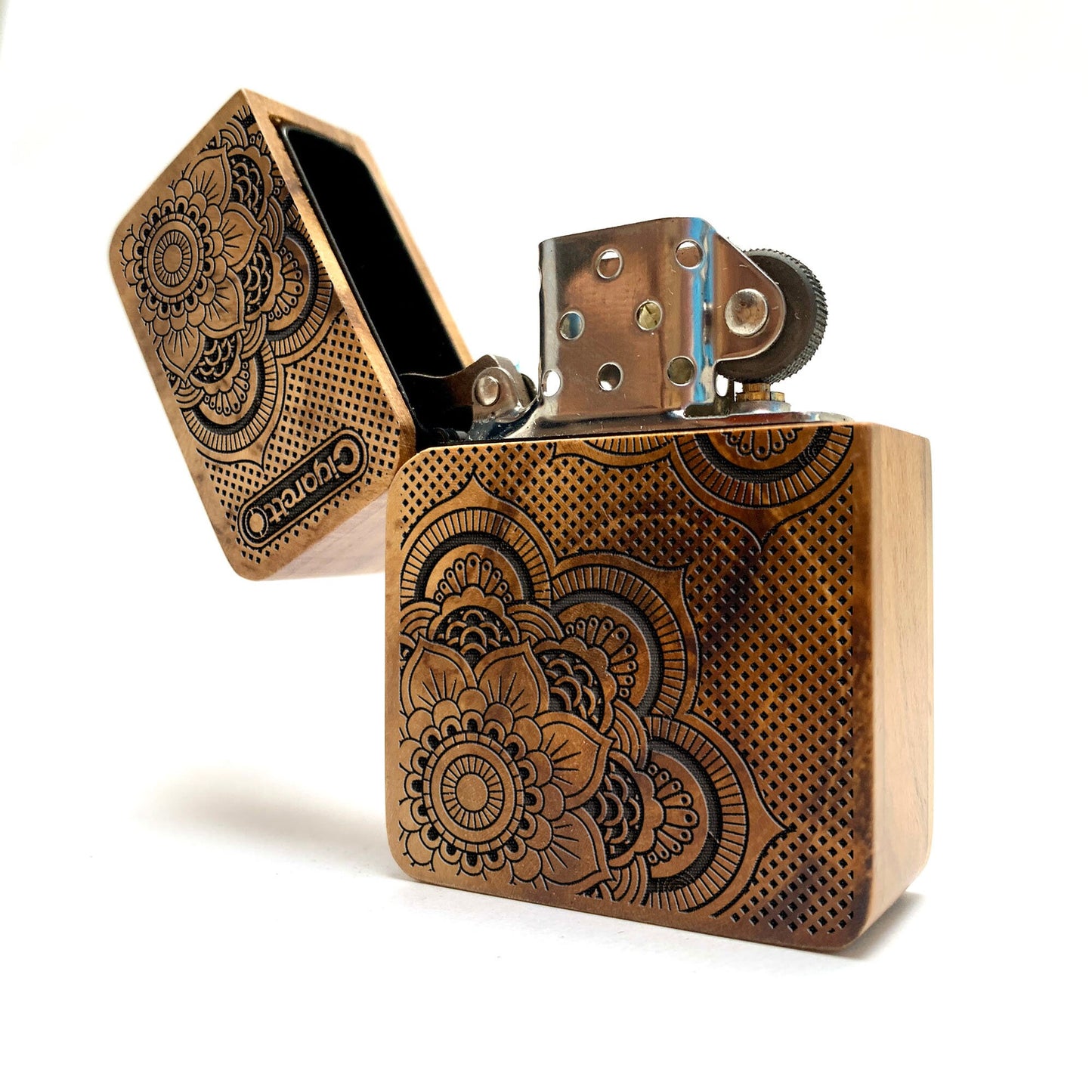 Floral Mandala Java Teak Wood Engraved Lighter - Custom Personalized Lighter