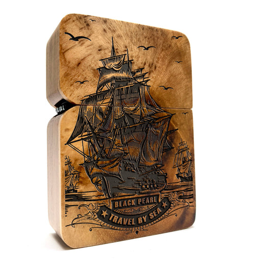 ENGRAVED LIGHTER The Curse of the Black Pearl, Personalized Lighter Wood Cover, Cigar Lighter, Lighter Case, Lighter Sleeve, Custom Lighter