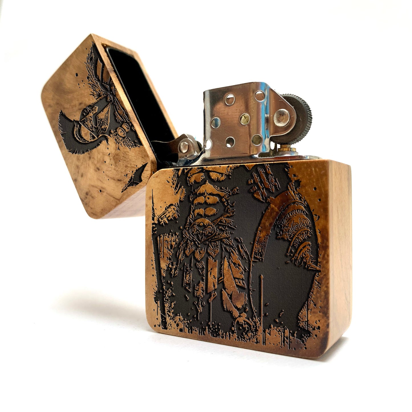 HANDMADE ENGRAVED LIGHTER, Sparta Warrior Java Teakwood Case, Custom lighter, Groomsman gift, Gift for him