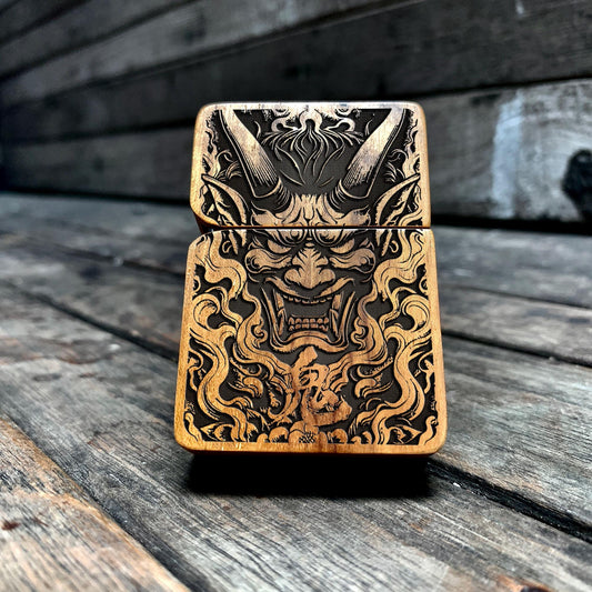 Wrath of the Oni – Japanese Demon Engraved Teakwood Lighter