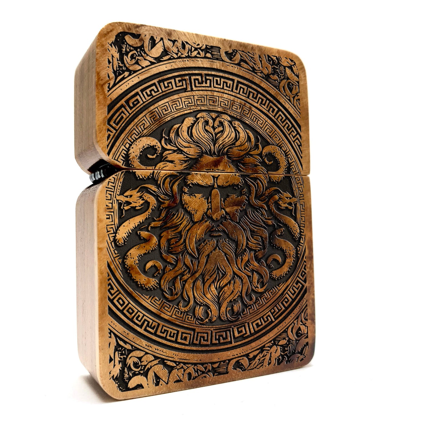 HANDMADE ENGRAVED LIGHTER, Zeus Greek Mythology Java Teakwood Case, Custom lighter, personalized lighter, groomsman gift, gift for him