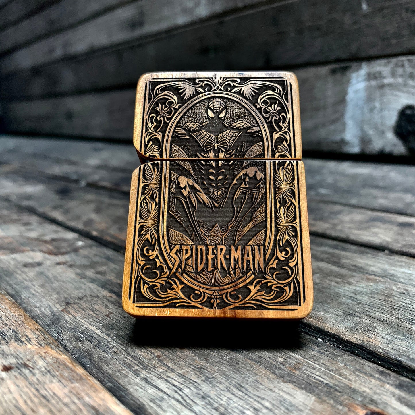 Webbed Guardian Java Teakwood Engraved Lighter
