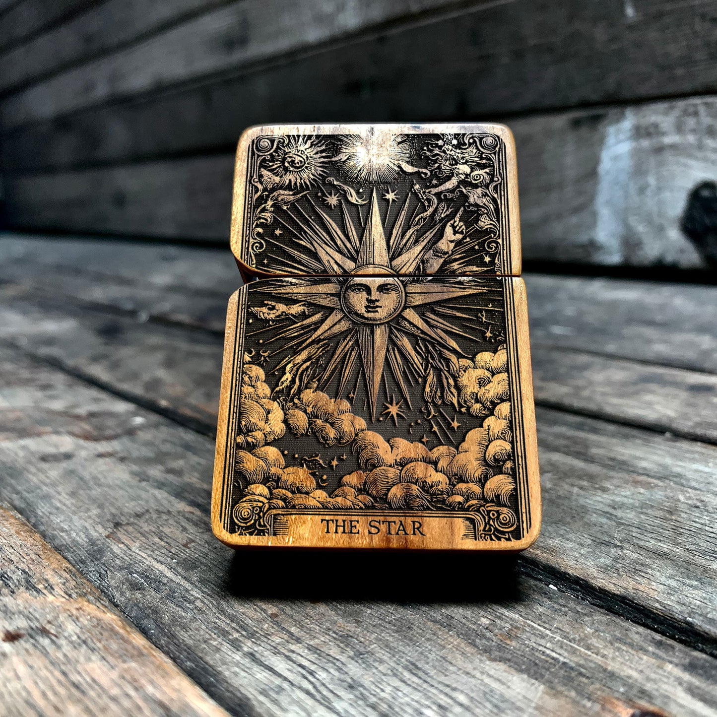 The Star Java Teak wood Engraved Lighter - Handmade Vintage Lighter - Groomsman gift, Gift for him, Gift for Boyfriend