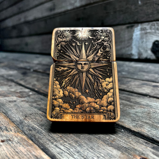 The Star Java Teak wood Engraved Lighter - Handmade Vintage Lighter - Groomsman gift, Gift for him, Gift for Boyfriend