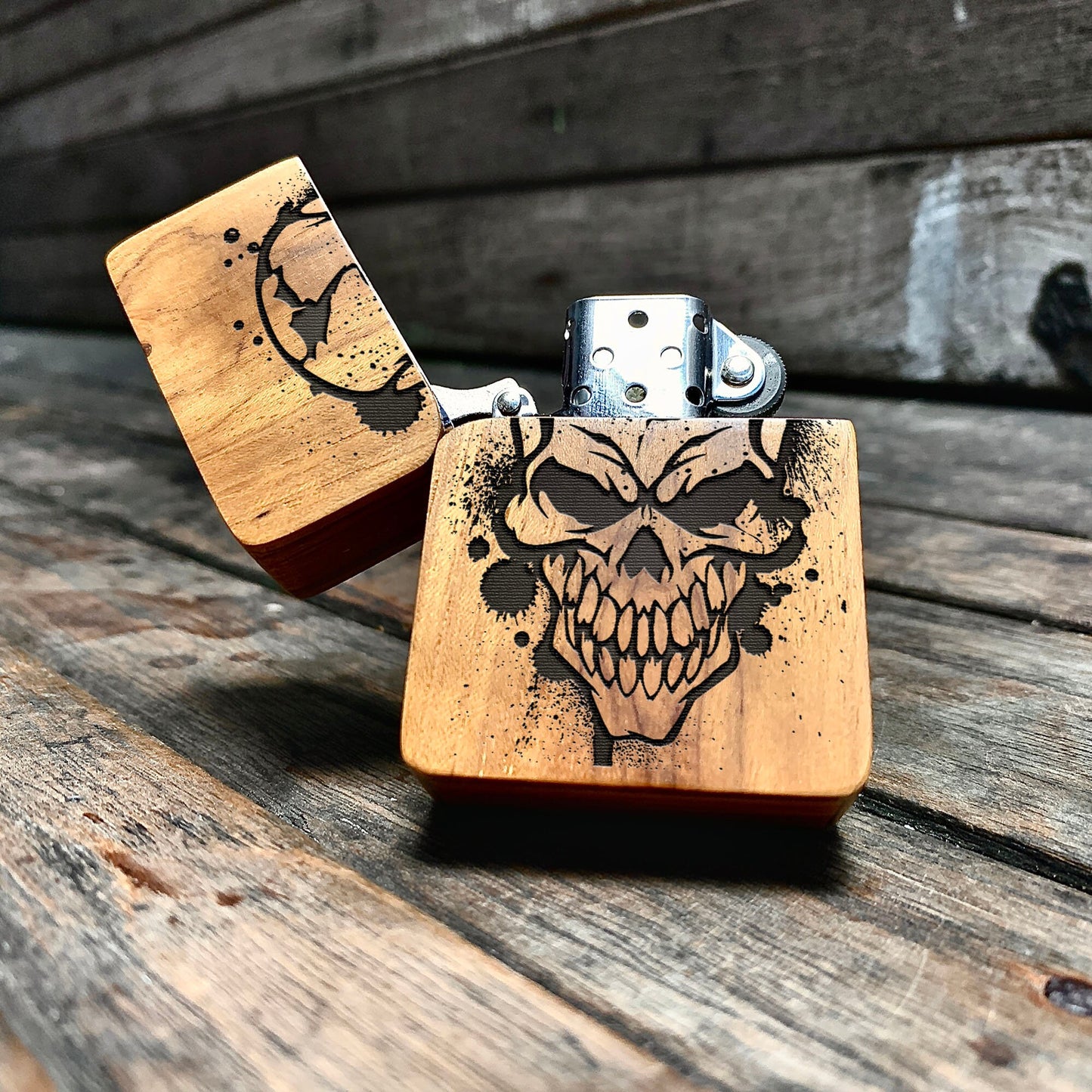ENGRAVED LIGHTER, Windproof lighter With Wood cover, Cigar Lighter, Lighter Case, Lighter Sleeve, Lighter Holder, Custom Lighter, Skull Head