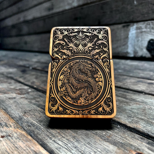 Dragon Ornament Engraved Teak Wood Lighter - A Unique and Personalized Gift