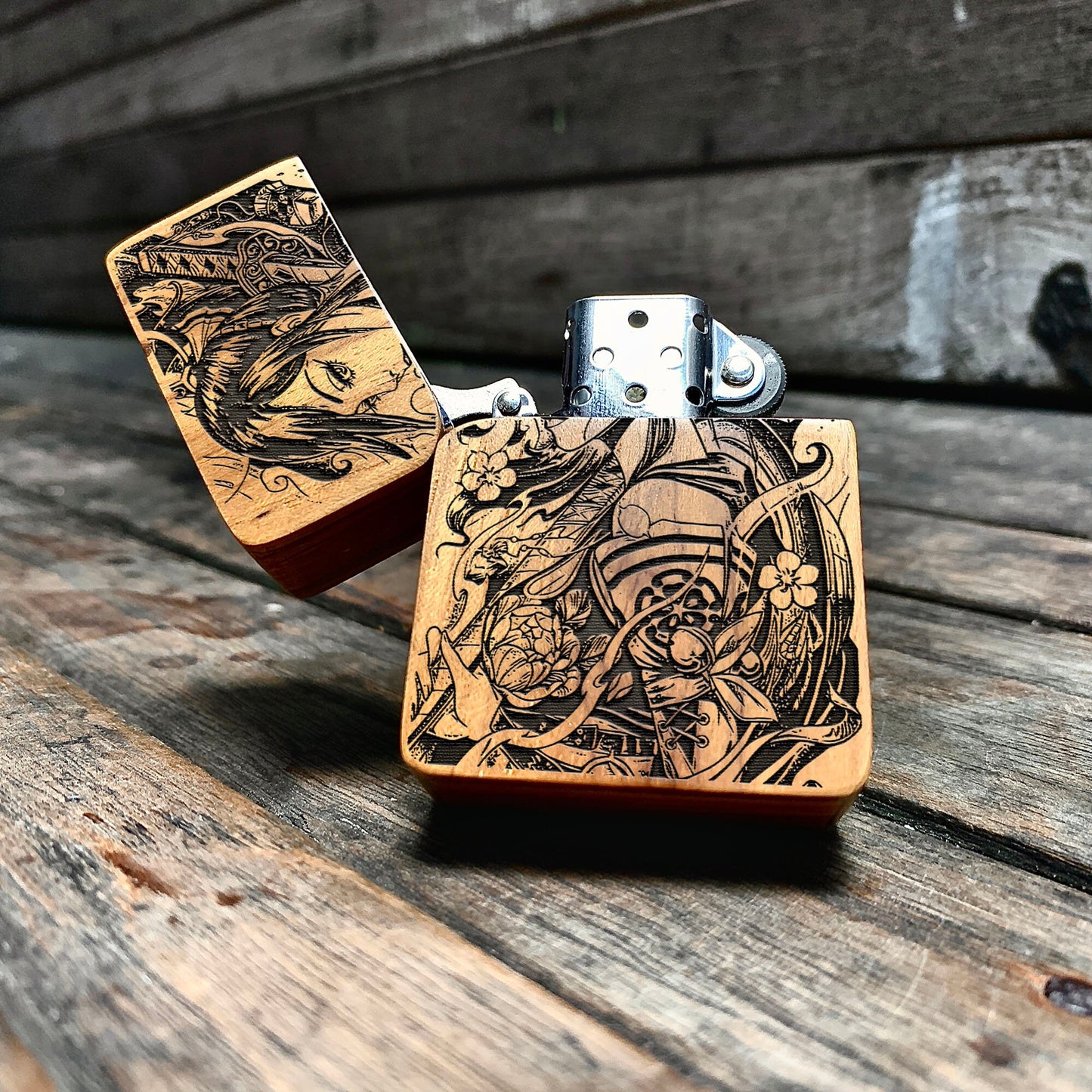 Geisha The Assassin Javanese Teakwood Engraved Lighter