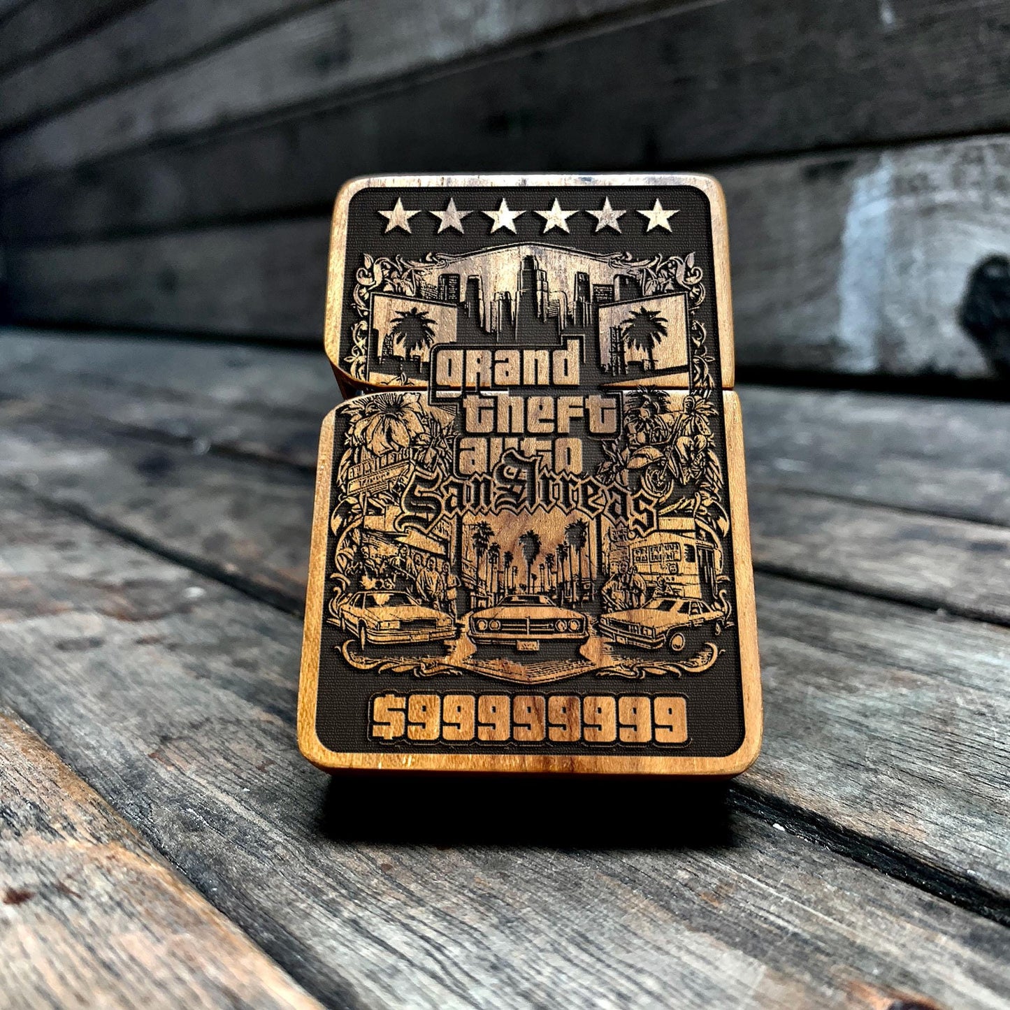 The Street Hustler’s Legacy – Engraved Java Teakwood Lighter