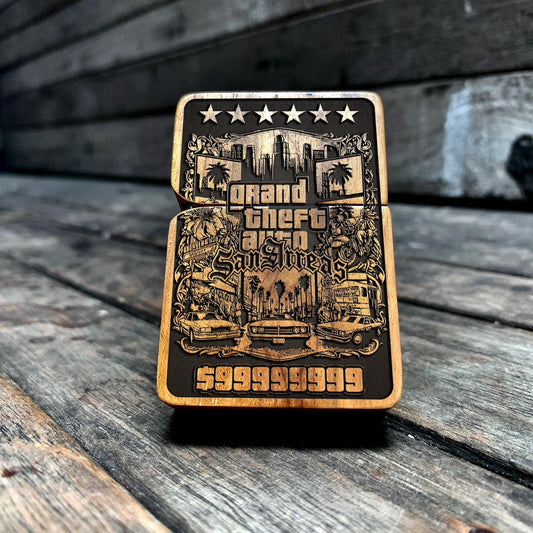 The Street Hustler’s Legacy – Engraved Java Teakwood Lighter