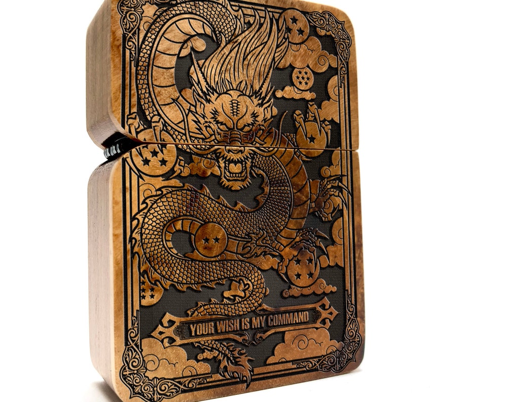 Japanese Style Dragon Armor Engraved Wooden Lighter
