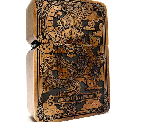Japanese Style Dragon Armor Engraved Wooden Lighter